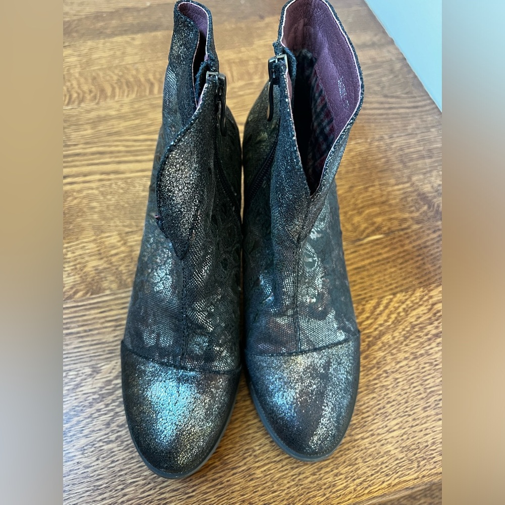 SPRING STEP L’Artiste Eleni Metallic Boot Ankle Booties Leather Western 37 - Picture 2 of 13
